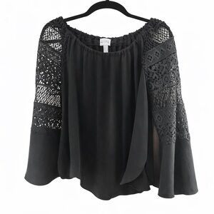 Joseph Ribkoff Black Crochet Sleeve Blouse